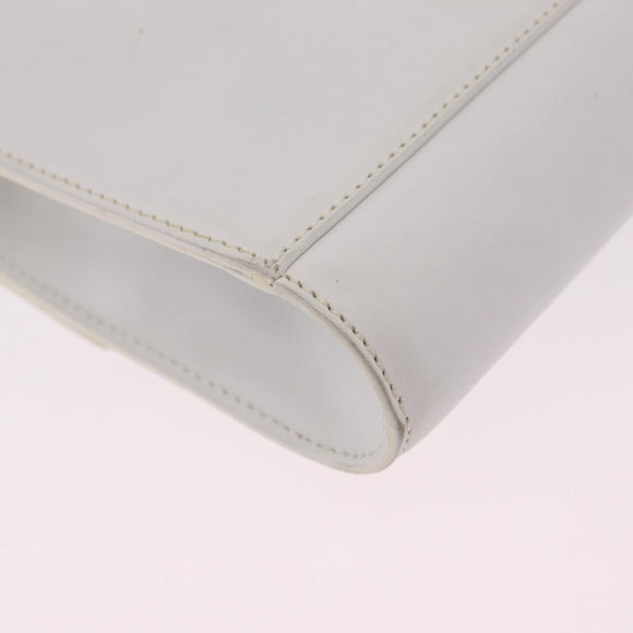CELINE Circle Shoulder Bag Leather White Silver Auth 207586A
