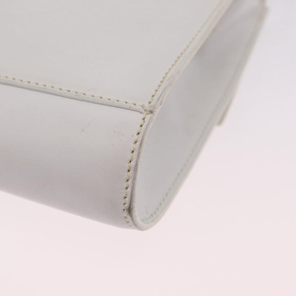CELINE Circle Shoulder Bag Leather White Silver Auth 207586A