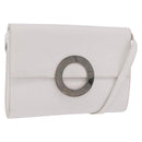 CELINE Circle Shoulder Bag Leather White Silver Auth 207586A-1