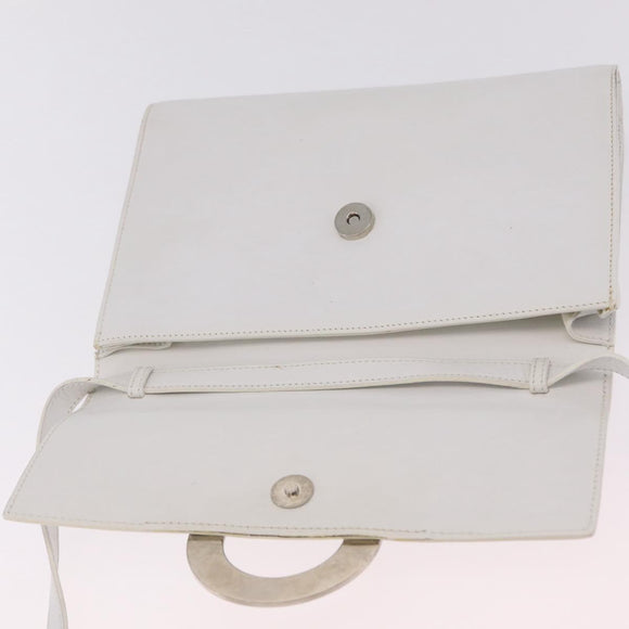 CELINE Circle Shoulder Bag Leather White Silver Auth 207586A
