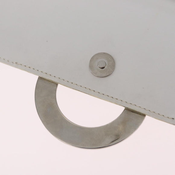 CELINE Circle Shoulder Bag Leather White Silver Auth 207586A