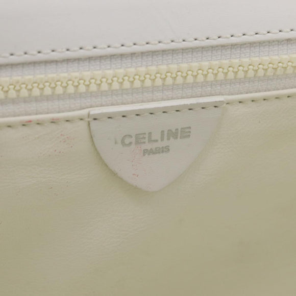 CELINE Circle Shoulder Bag Leather White Silver Auth 207586A