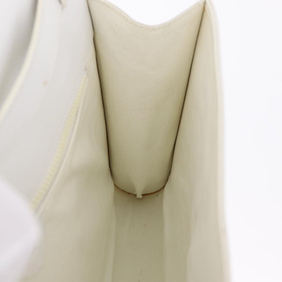 CELINE Circle Shoulder Bag Leather White Silver Auth 207586A