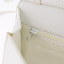 CELINE Circle Shoulder Bag Leather White Silver Auth 207586A-27