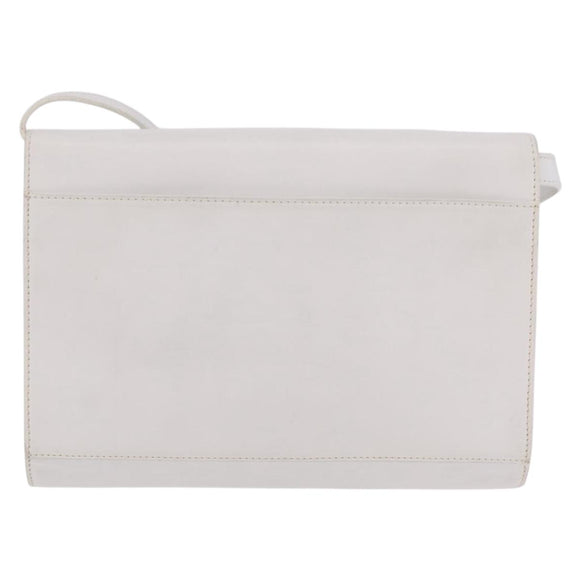CELINE Circle Shoulder Bag Leather White Silver Auth 207586A