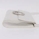 CELINE Circle Shoulder Bag Leather White Silver Auth 207586A-5