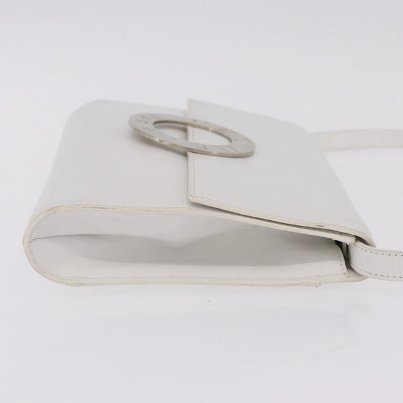 CELINE Circle Shoulder Bag Leather White Silver Auth 207586A