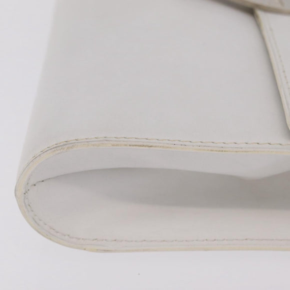 CELINE Circle Shoulder Bag Leather White Silver Auth 207586A