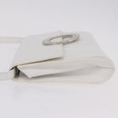 CELINE Circle Shoulder Bag Leather White Silver Auth 207586A-7
