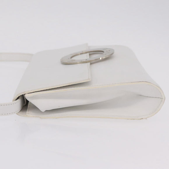 CELINE Circle Shoulder Bag Leather White Silver Auth 207586A
