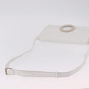 CELINE Circle Shoulder Bag Leather White Silver Auth 207586A-9