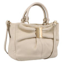 Salvatore Ferragamo Vala Shoulder Bag Leather 2way Ivory Gold Tone Auth 207588-1