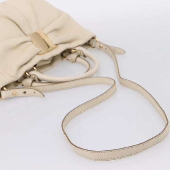 Salvatore Ferragamo Vala Shoulder Bag Leather 2way Ivory Gold Tone Auth 207588
