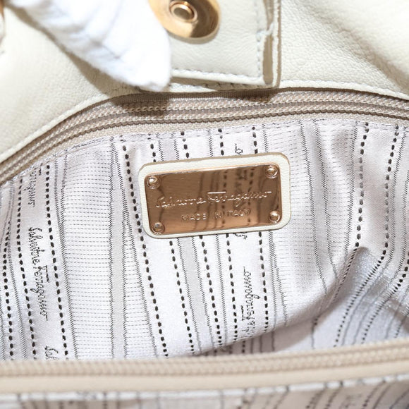 Salvatore Ferragamo Vala Shoulder Bag Leather 2way Ivory Gold Tone Auth 207588