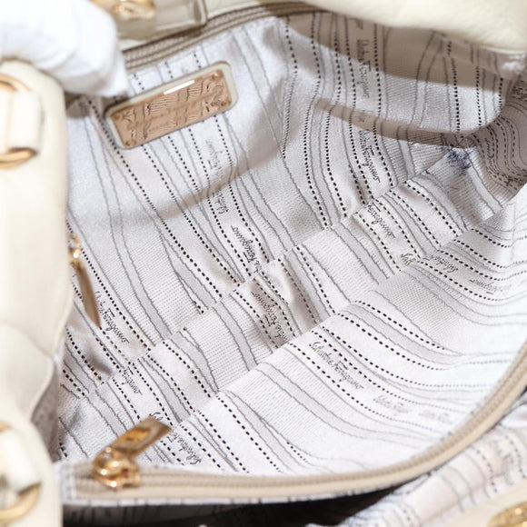 Salvatore Ferragamo Vala Shoulder Bag Leather 2way Ivory Gold Tone Auth 207588