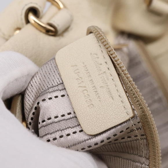 Salvatore Ferragamo Vala Shoulder Bag Leather 2way Ivory Gold Tone Auth 207588