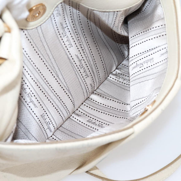 Salvatore Ferragamo Vala Shoulder Bag Leather 2way Ivory Gold Tone Auth 207588