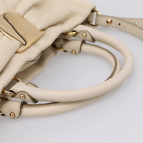 Salvatore Ferragamo Vala Shoulder Bag Leather 2way Ivory Gold Tone Auth 207588
