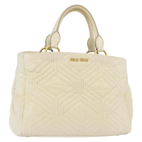 Miu Miu Hand Bag Leather Ivory Gold Tone Auth 207589A