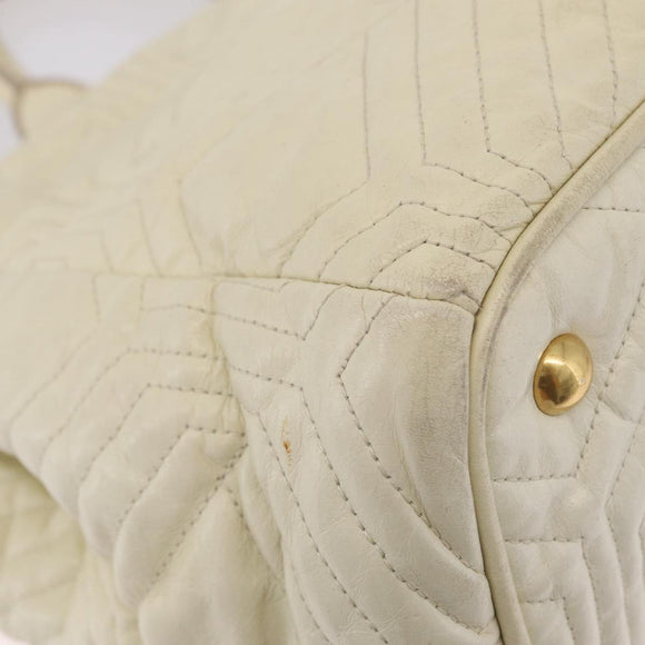 Miu Miu Hand Bag Leather Ivory Gold Tone Auth 207589A