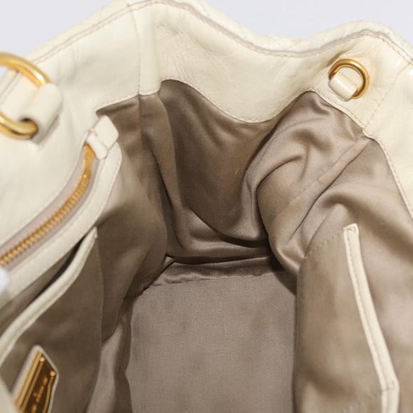 Miu Miu Hand Bag Leather Ivory Gold Tone Auth 207589A