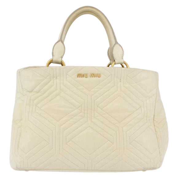 Miu Miu Hand Bag Leather Ivory Gold Tone Auth 207589A