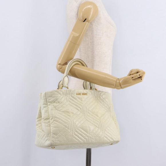 Miu Miu Hand Bag Leather Ivory Gold Tone Auth 207589A