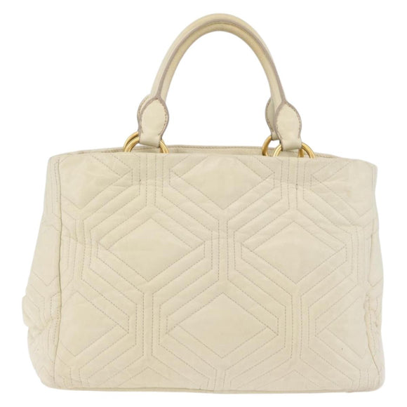 Miu Miu Hand Bag Leather Ivory Gold Tone Auth 207589A