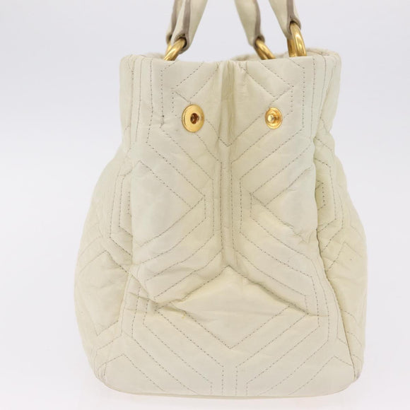 Miu Miu Hand Bag Leather Ivory Gold Tone Auth 207589A