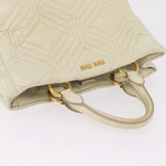 Miu Miu Hand Bag Leather Ivory Gold Tone Auth 207589A