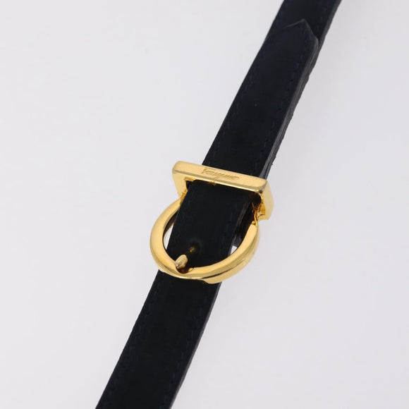 Salvatore Ferragamo Vala Shoulder Bag Suede Navy Gold Tone Auth 207593