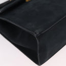 Salvatore Ferragamo Vala Shoulder Bag Suede Navy Gold Tone Auth 207593-17