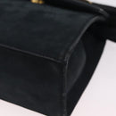 Salvatore Ferragamo Vala Shoulder Bag Suede Navy Gold Tone Auth 207593-18