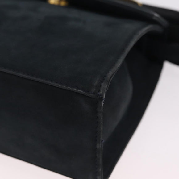 Salvatore Ferragamo Vala Shoulder Bag Suede Navy Gold Tone Auth 207593