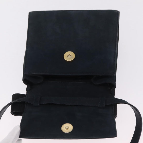 Salvatore Ferragamo Vala Shoulder Bag Suede Navy Gold Tone Auth 207593