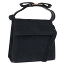 Salvatore Ferragamo Vala Shoulder Bag Suede Navy Gold Tone Auth 207593-1