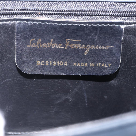 Salvatore Ferragamo Vala Shoulder Bag Suede Navy Gold Tone Auth 207593