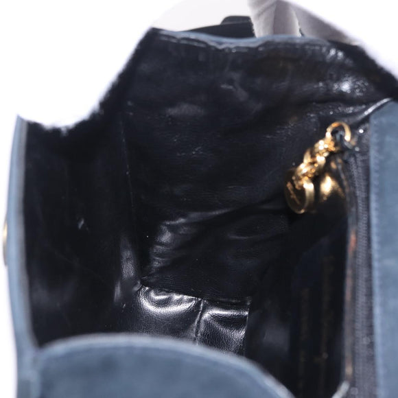 Salvatore Ferragamo Vala Shoulder Bag Suede Navy Gold Tone Auth 207593