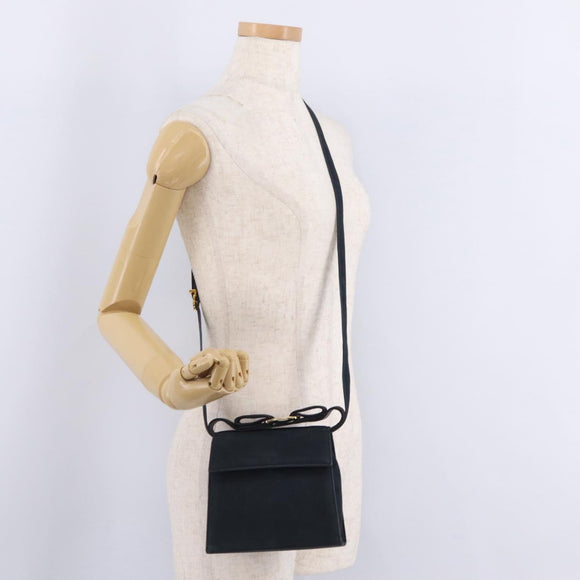 Salvatore Ferragamo Vala Shoulder Bag Suede Navy Gold Tone Auth 207593