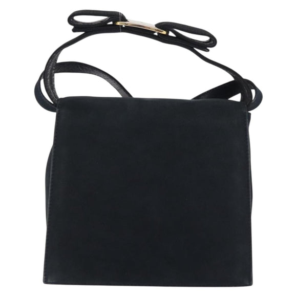 Salvatore Ferragamo Vala Shoulder Bag Suede Navy Gold Tone Auth 207593