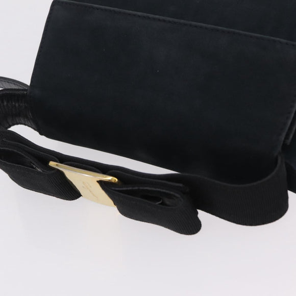 Salvatore Ferragamo Vala Shoulder Bag Suede Navy Gold Tone Auth 207593