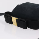 Salvatore Ferragamo Vala Shoulder Bag Suede Navy Gold Tone Auth 207593-7