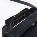 Salvatore Ferragamo Vala Shoulder Bag Suede Navy Gold Tone Auth 207593-14