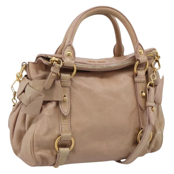 Miu Miu Vitellolux Hand Bag Leather 2way Pink Gold Tone Auth 207597V