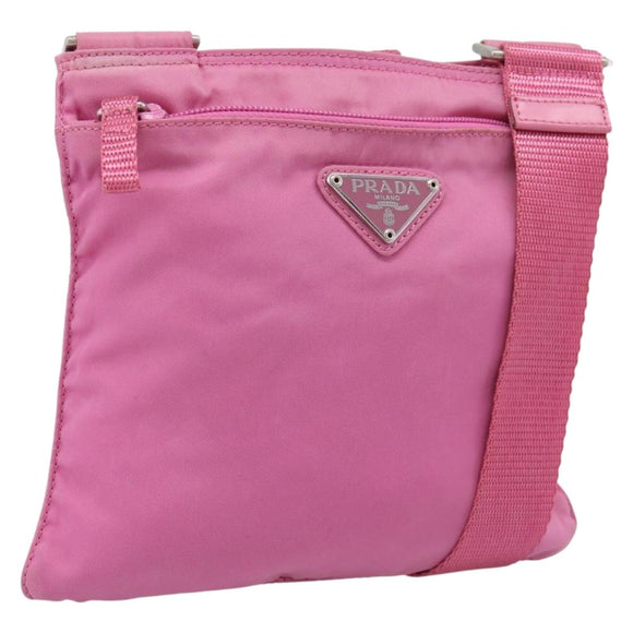 PRADA Shoulder Bag Nylon Pink Silver Auth 207599A