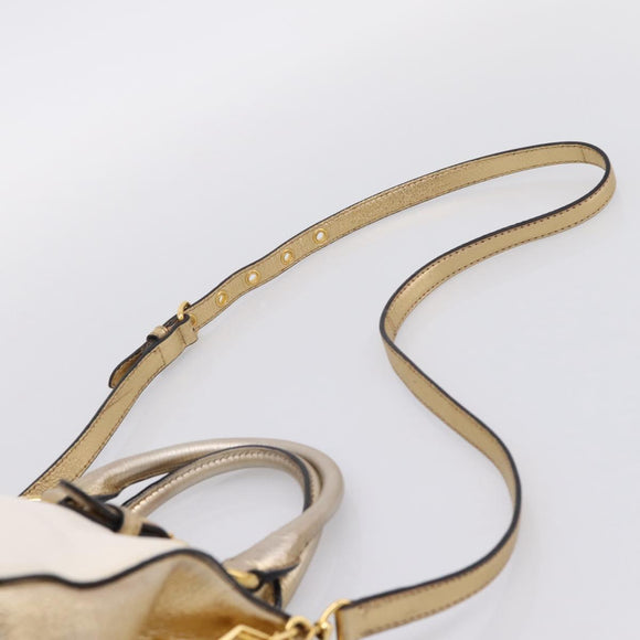 Miu Miu Madras Hand Bag Leather 2way Gold Auth 207611A