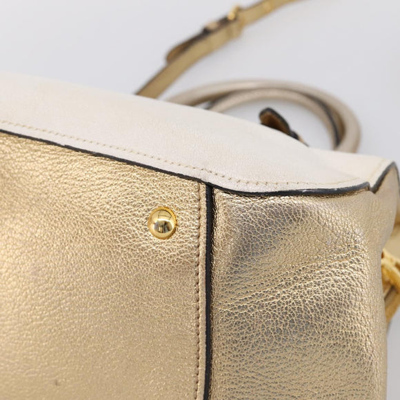 Miu Miu Madras Hand Bag Leather 2way Gold Auth 207611A