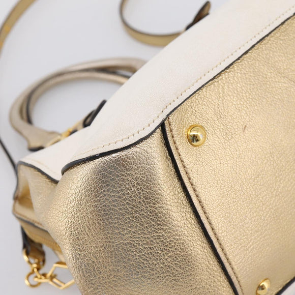 Miu Miu Madras Hand Bag Leather 2way Gold Auth 207611A