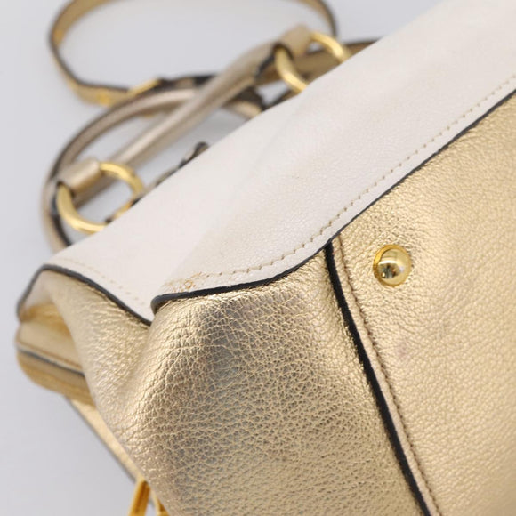 Miu Miu Madras Hand Bag Leather 2way Gold Auth 207611A