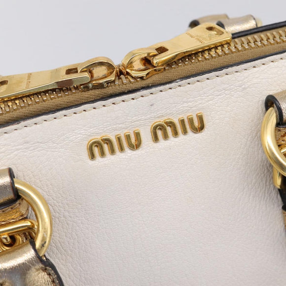 Miu Miu Madras Hand Bag Leather 2way Gold Auth 207611A